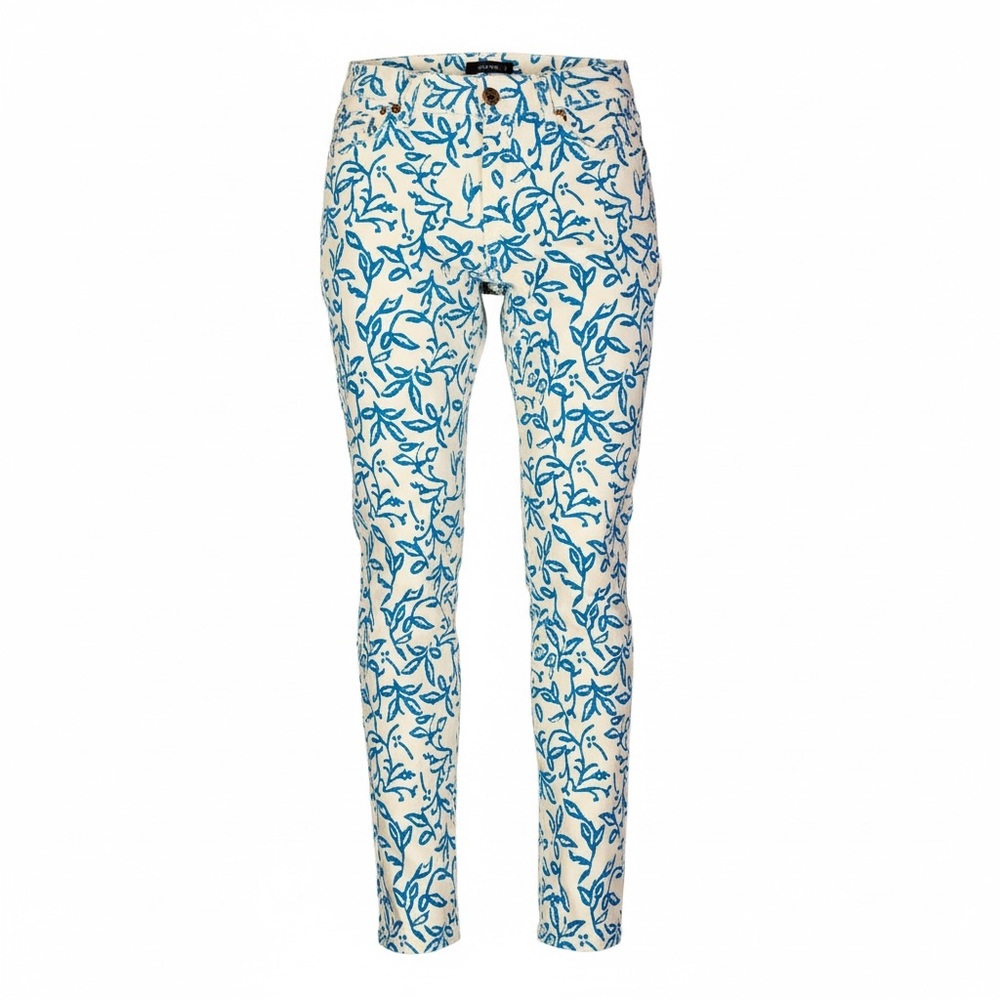 Old Navy Rockstar Skinny Jeans Sz 4 White Blue Floral Mid Rise Pants Cottagecore